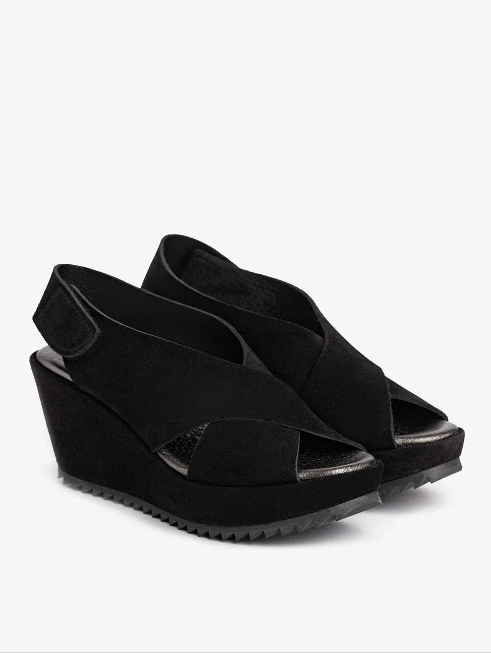 Pedro Garcia Federica Suede Wedge Black Sandals